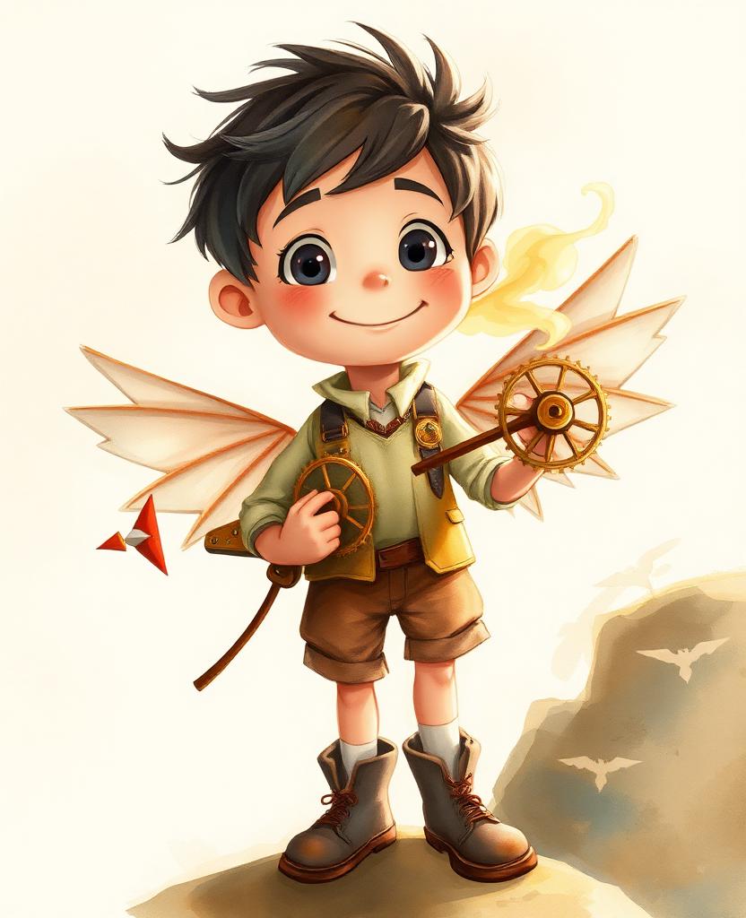 Atlas — Wondrly character portrait reimagined from a child's paper-wings inventor drawing