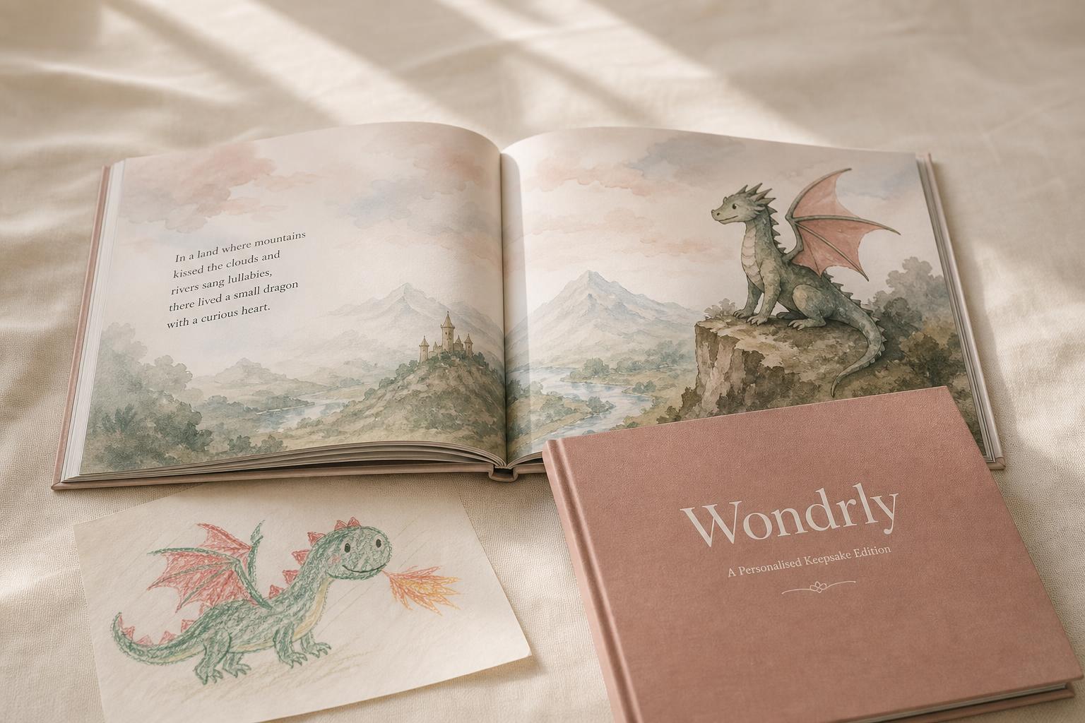 A child’s drawing transforming into a beautifully illustrated character